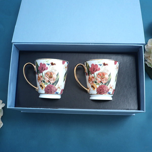 Victorian Romance Gift Set of Coffee Mug with 24K Gold Floral Printed Design