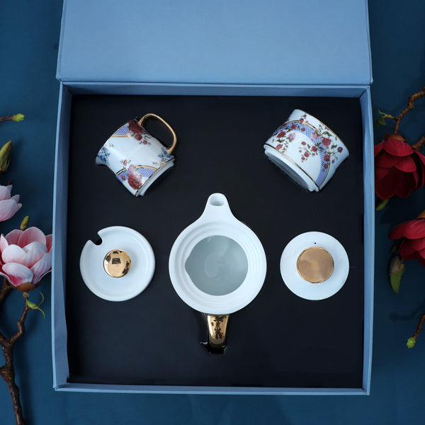 Premium Porcelain Victorian Romance 24K Gold Floral Printed Gift of Small Tea Set