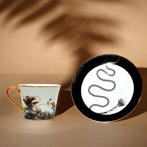 Safari Porcelain Tea Cup Saucer Set with 24K Gold Printed Design (220 ml )
