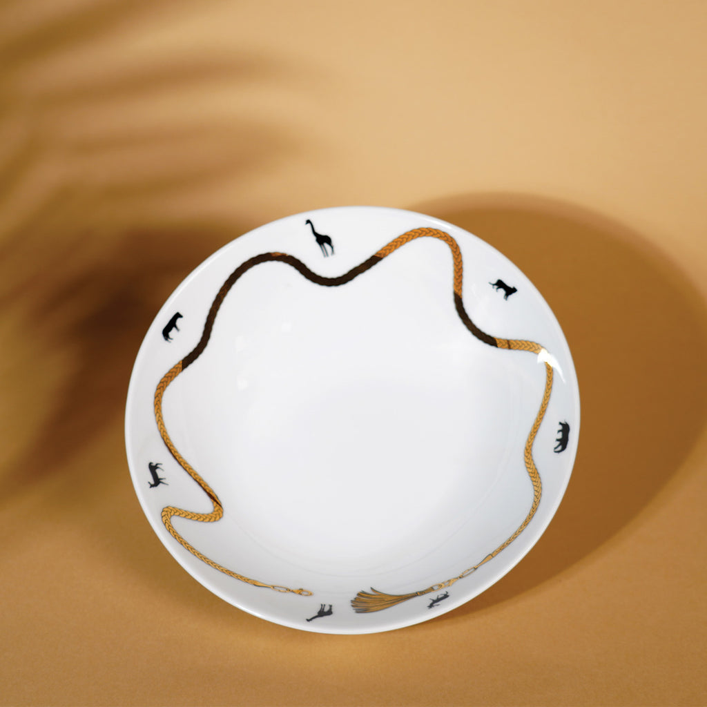 Safari Porcelain Printed Serving Dish with 24K Gold  Rim (dia 8.5” ht 2.5”)