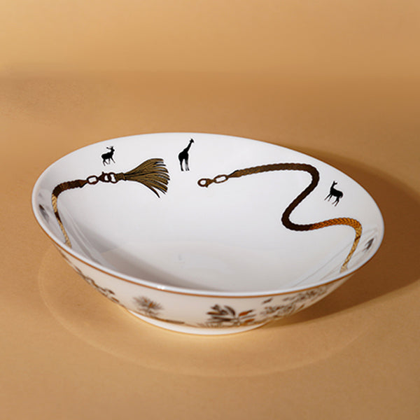 Safari Porcelain Printed Serving Dish with 24K Gold  Rim (dia 8.5” ht 2.5”)