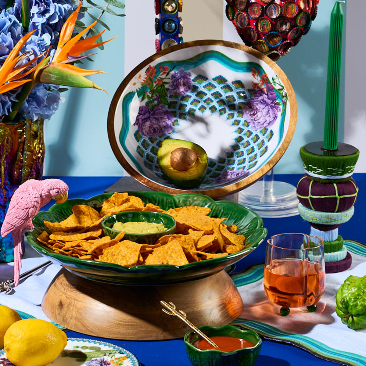 Mexican Clay Green Serving Dish with Rotating Base