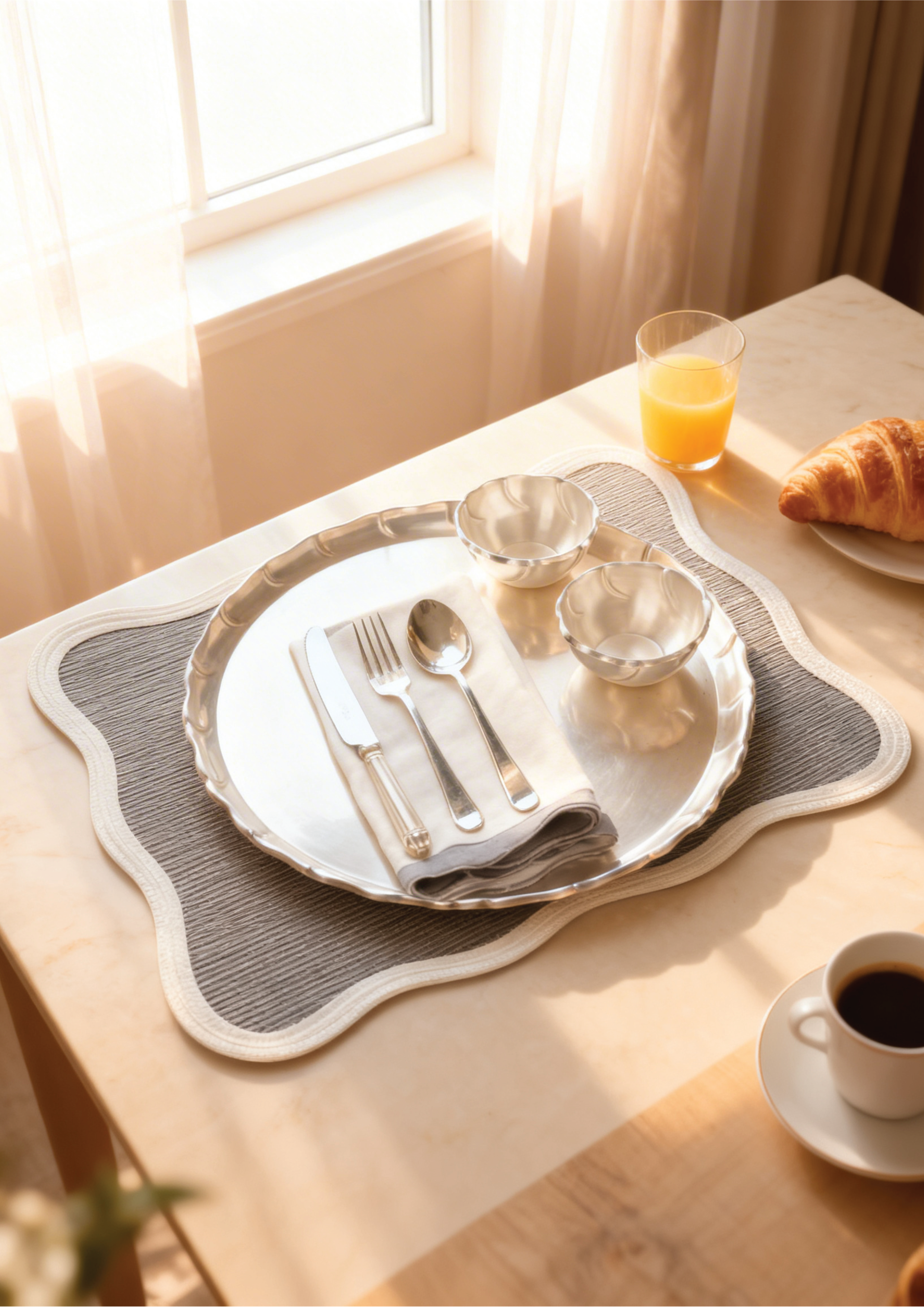 Scallop Grey Placemat & Table Napkin