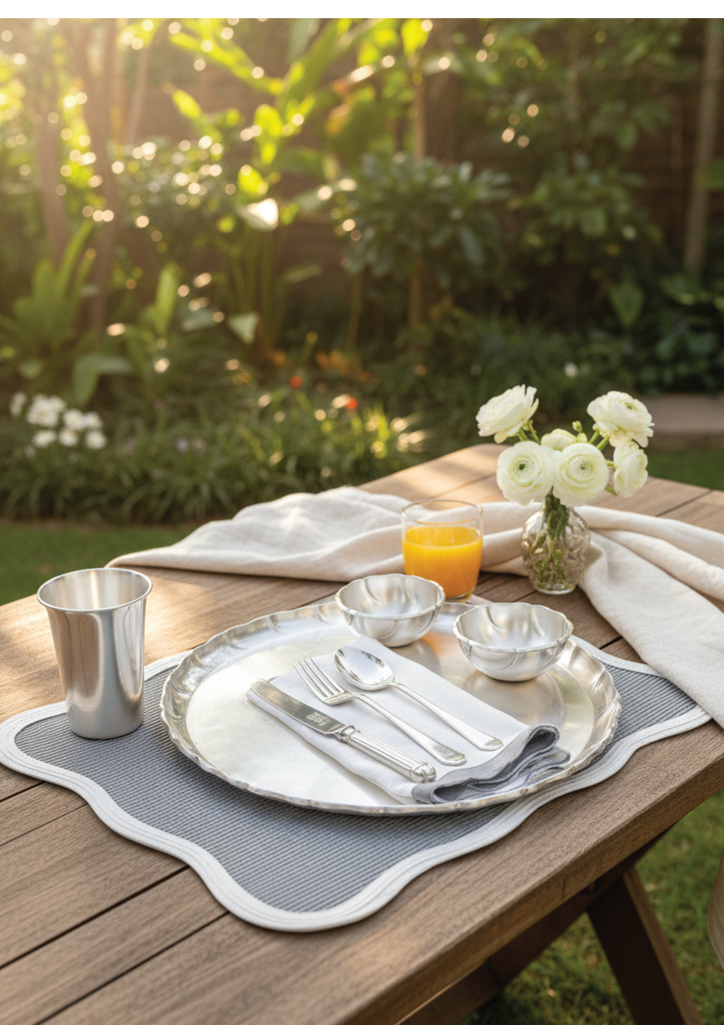 Scallop Grey Placemat & Table Napkin