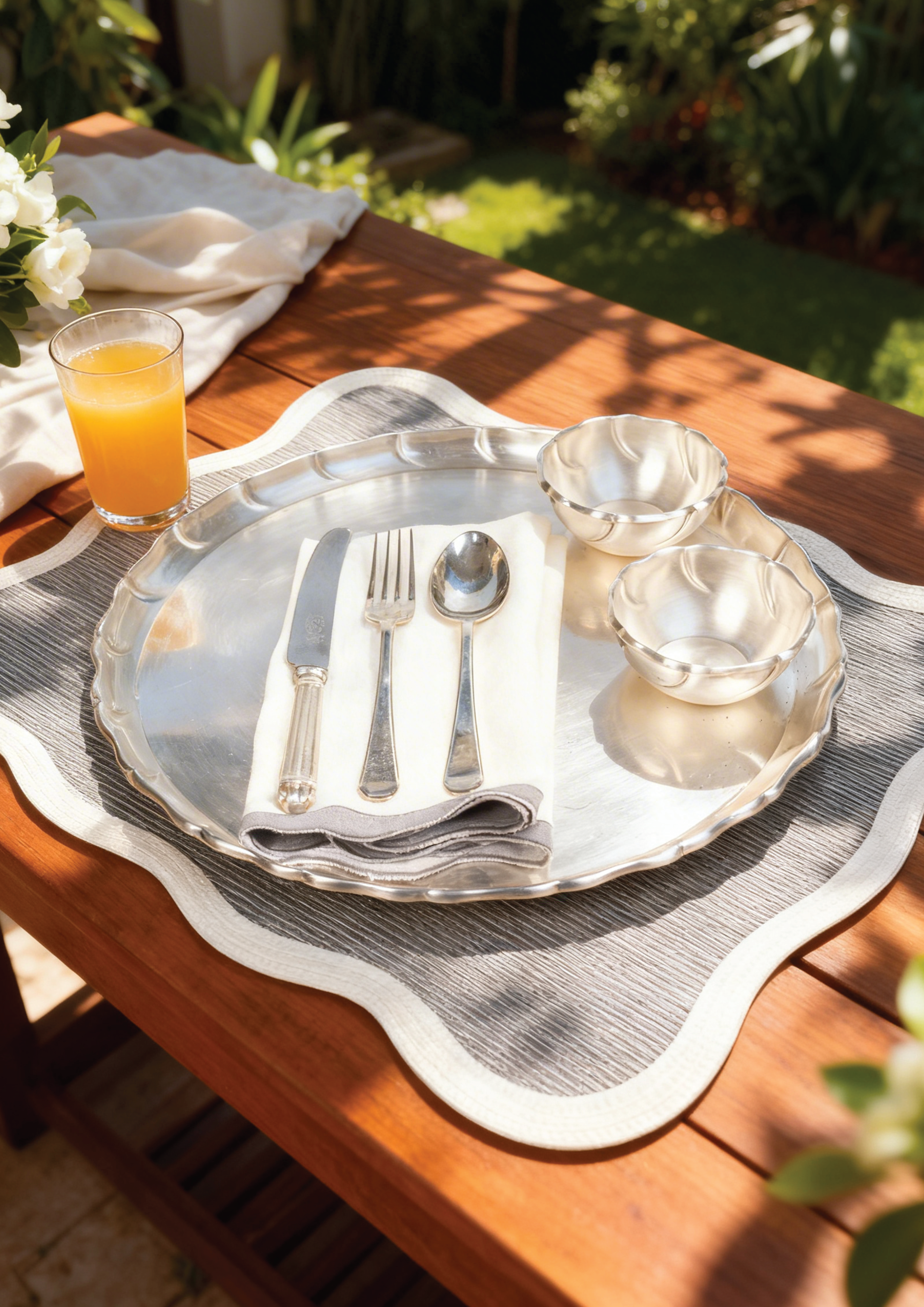Scallop Grey Placemat & Table Napkin