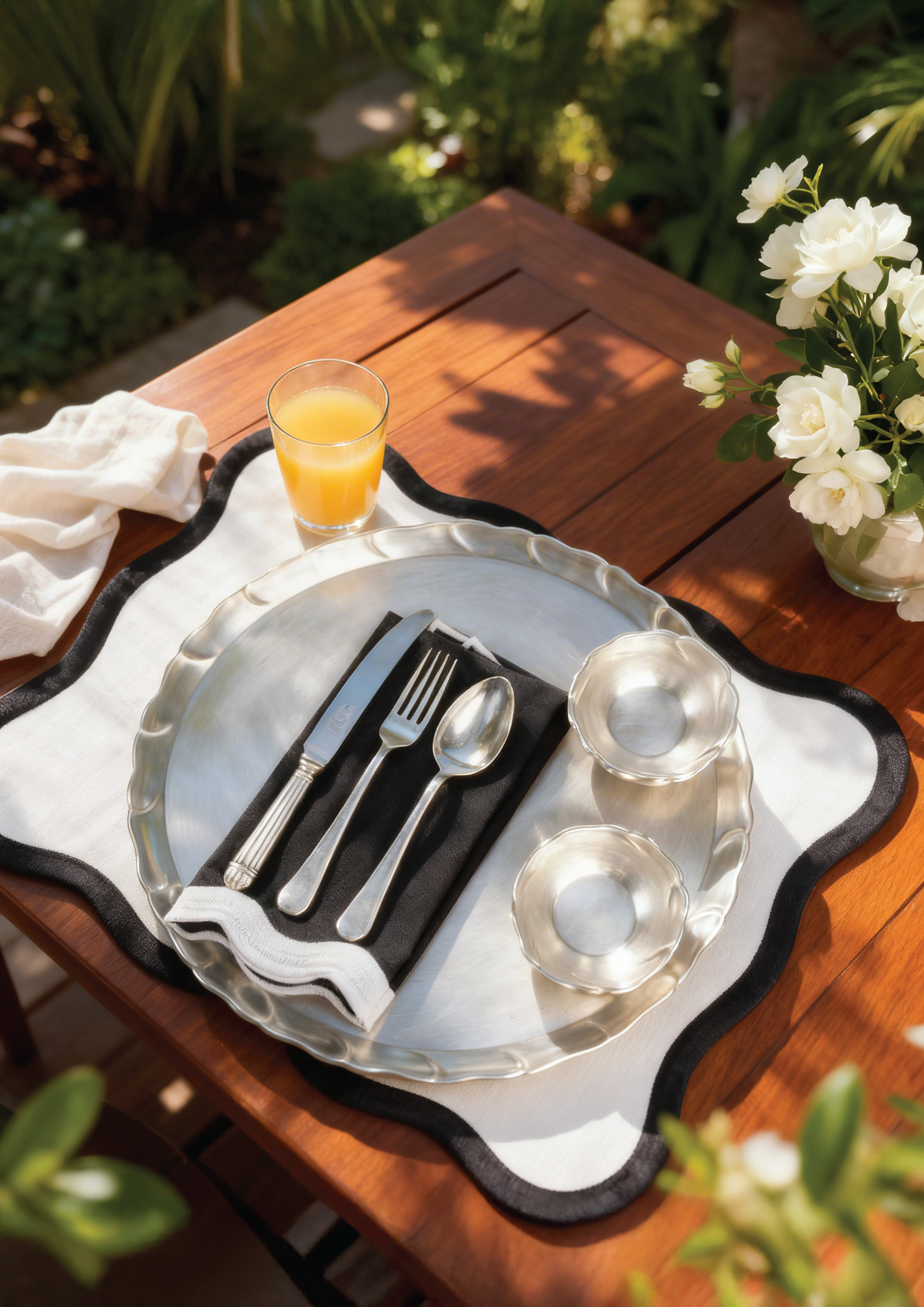 Scallop Black Placemat & Table Napkin