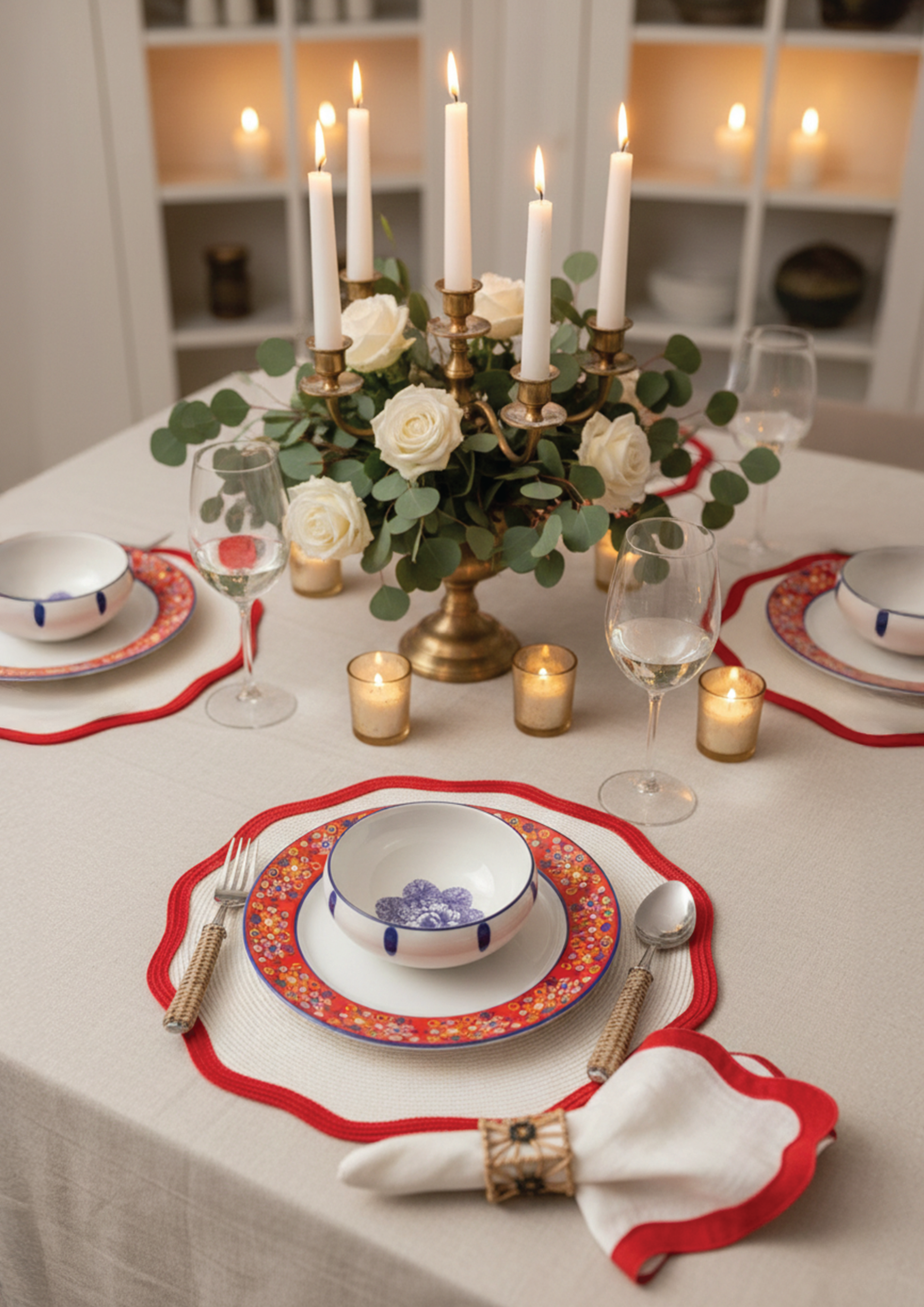 Scallop Red Placemat & Table Napkin