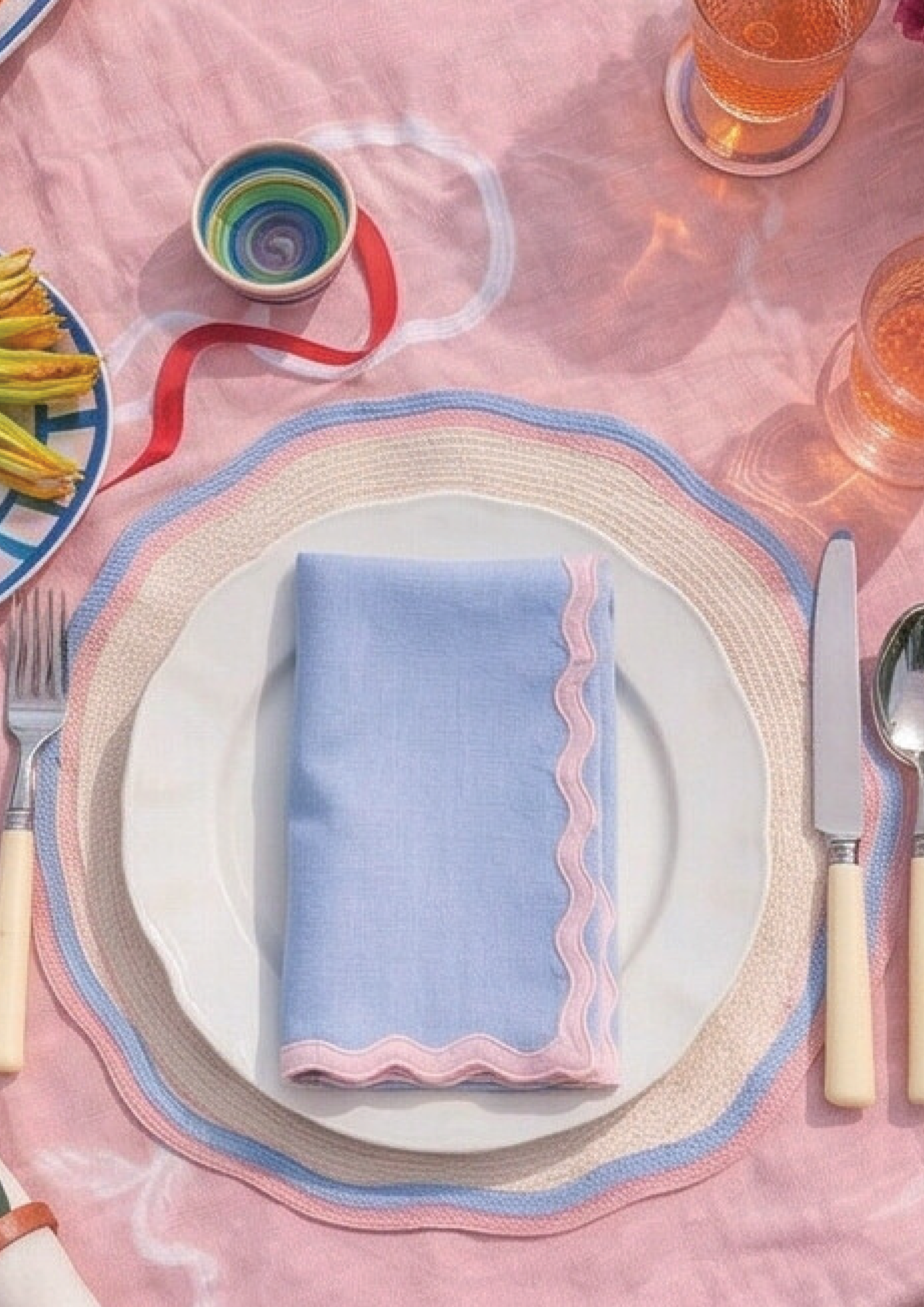 Scallop Pink Blue Placemat & Table Napkin