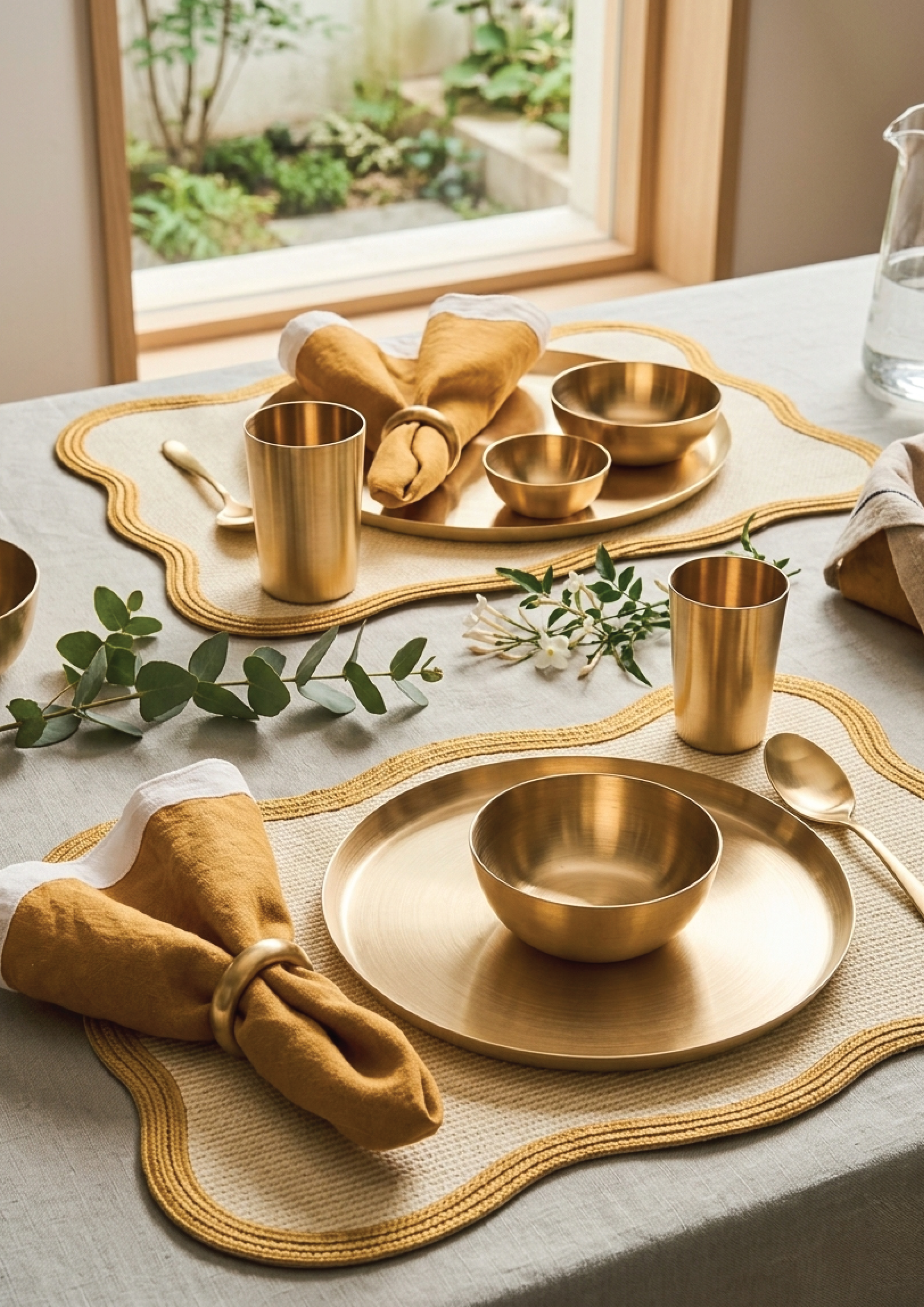Scallop Beige Placemat & Table Napkin