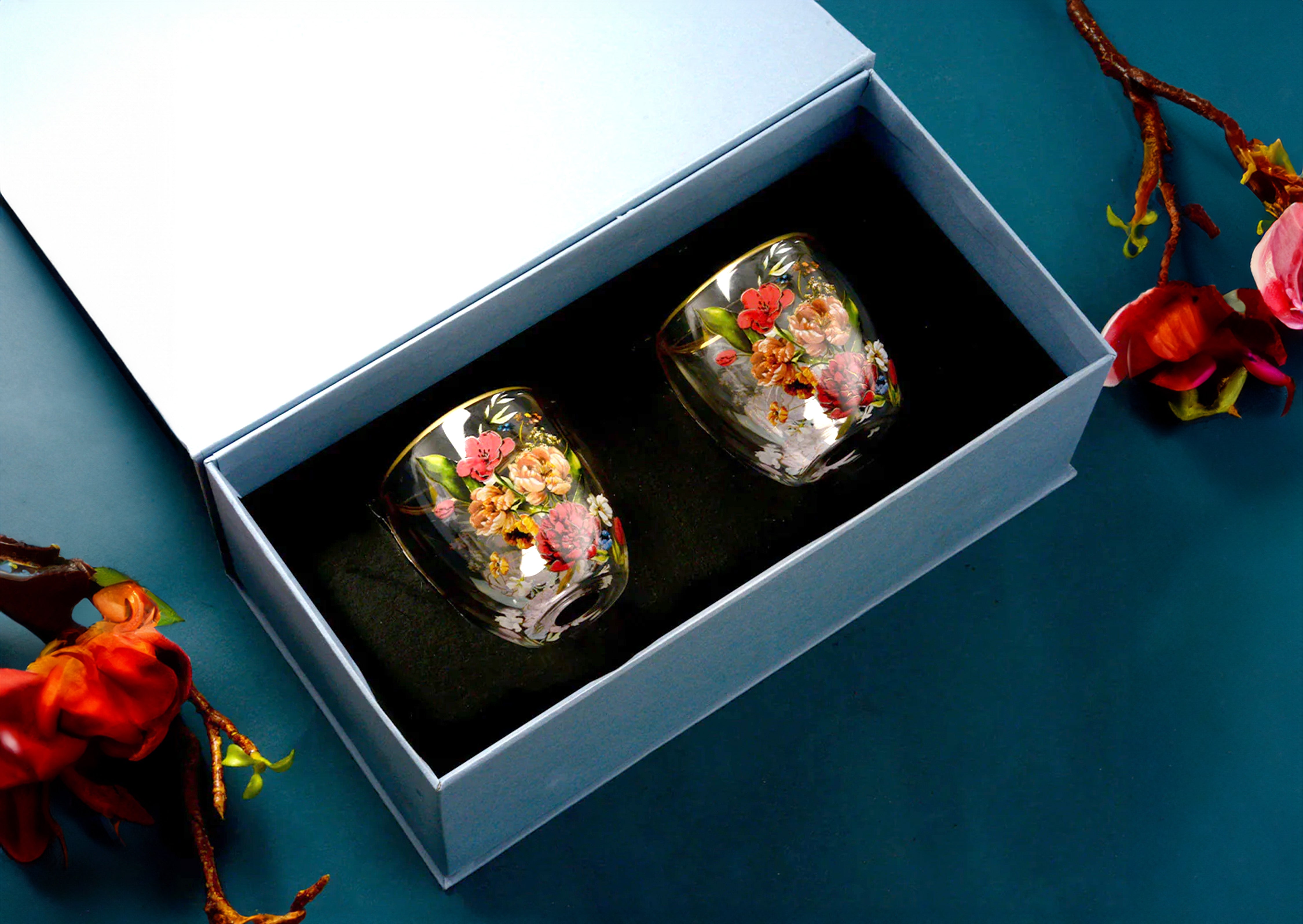 Victorian Romance Gift Set of 2 Double Walled Glass