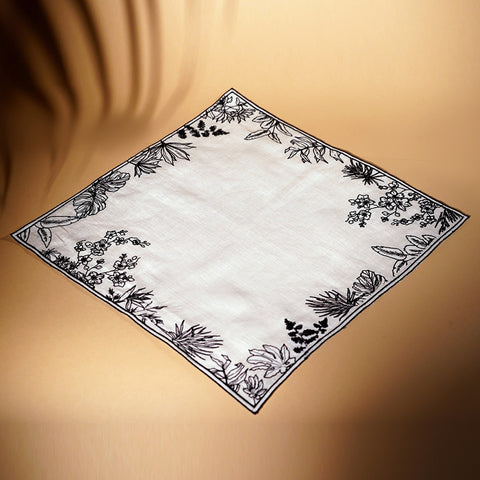 Safari Embroidered 100% Pure Linen Table Napkin (18”x18”)