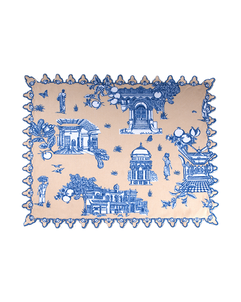 Chettinad Placemat- Taupe & Teal Blue