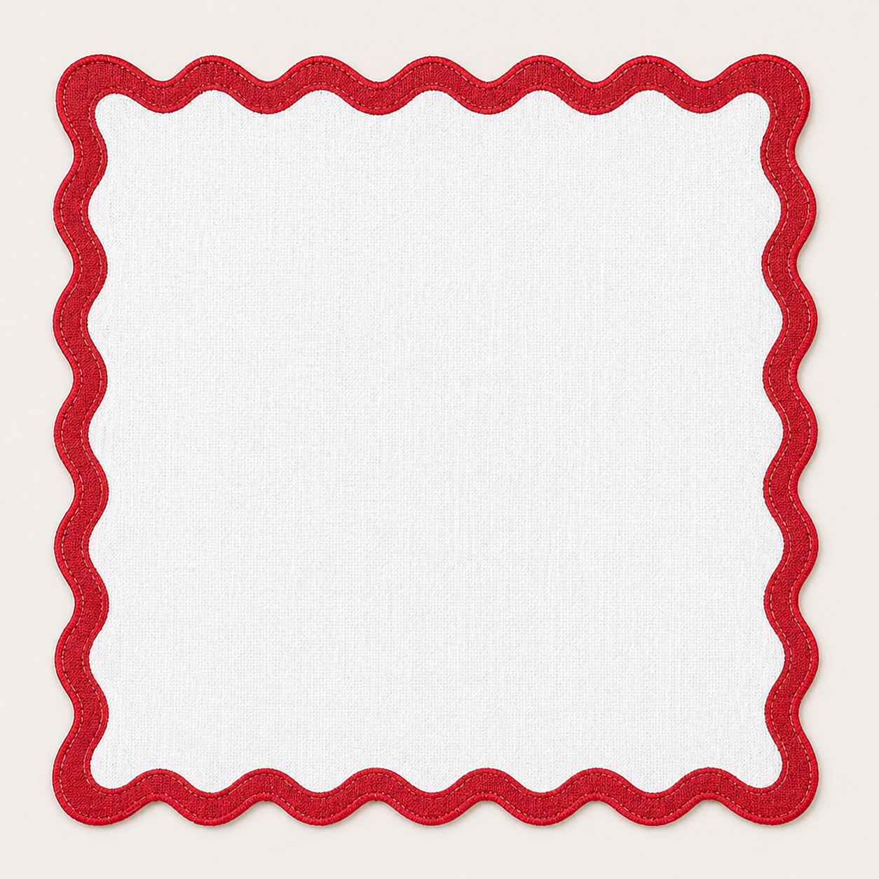 Red white Scallop pure linen napkin