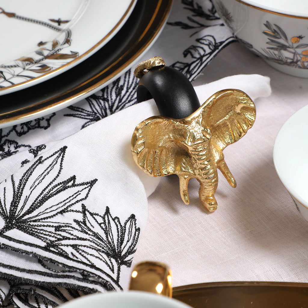 Safari Elephant Gold Metal Napkin Rings (dia 1.5)