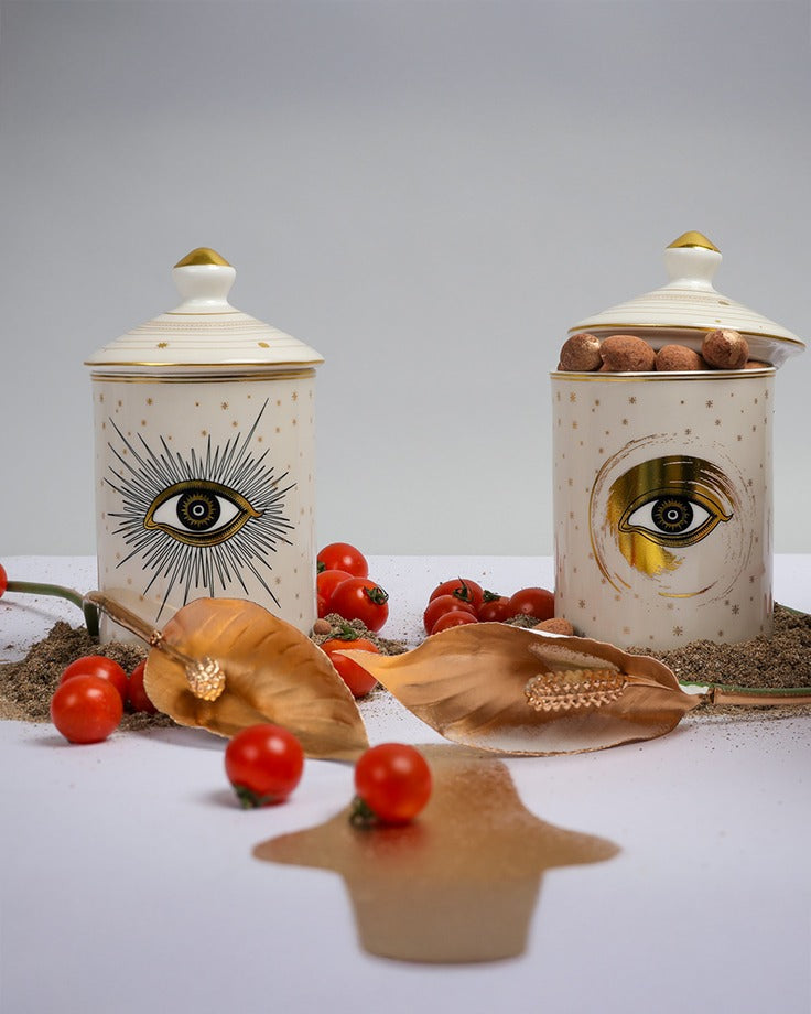 Evil Eye Candleholders in Beige - Set of 2 by Sokka Tableware