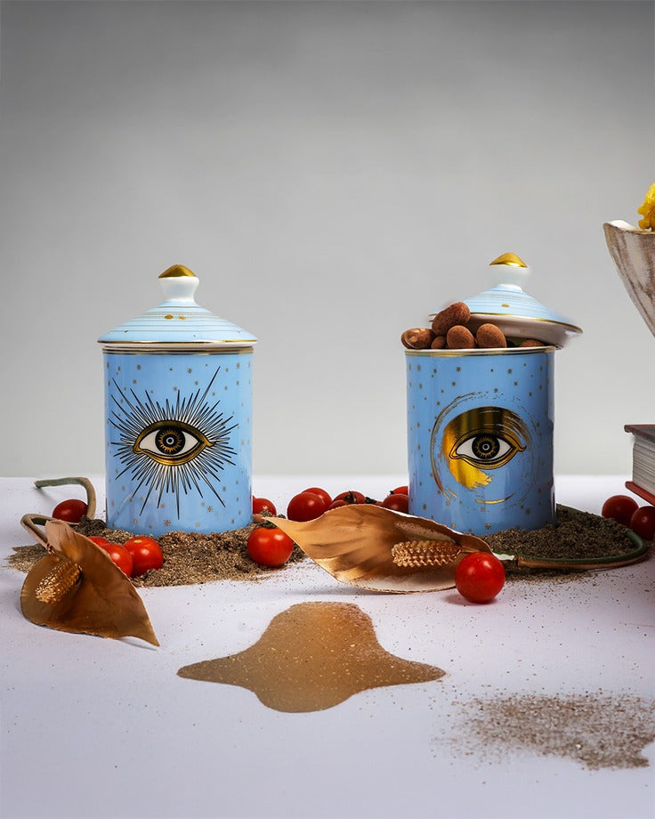 Evil Eye Candleholders in Light Blue - Set of 2 by Sokka Tableware