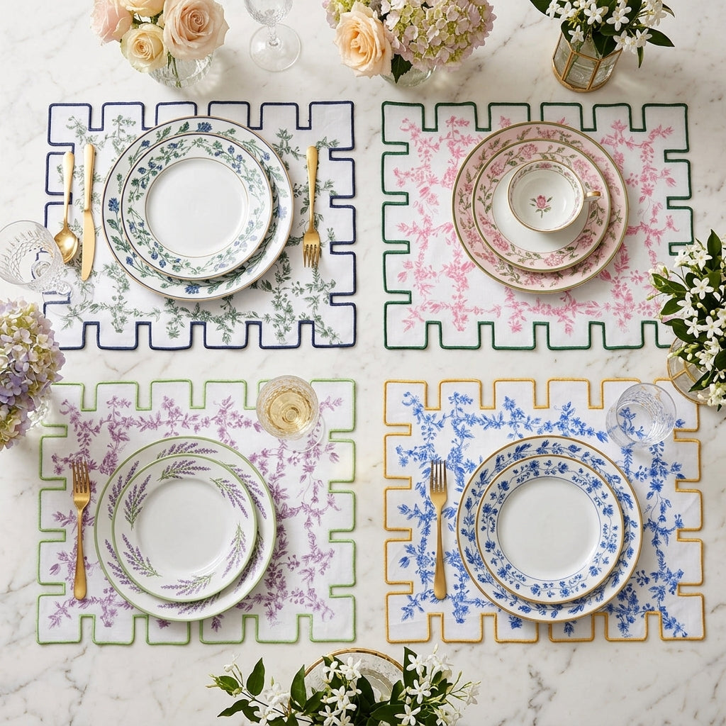 Jardin Linen Placemat- Green & Pink