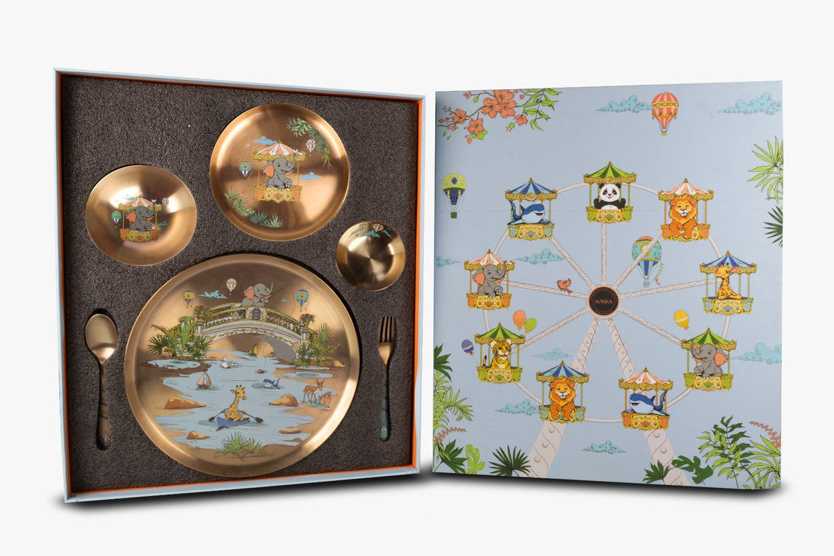 Kansa Children's Collection Set of 6 - Bridge & Elephant kids dinner set by Sokka Tableware