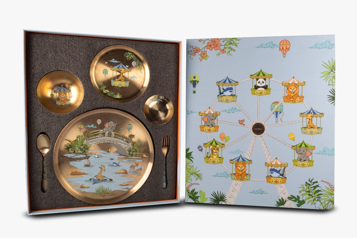 Kansa Children's Collection Set of 6 - Bridge & Giraffe kids dinner set by Sokka Tableware