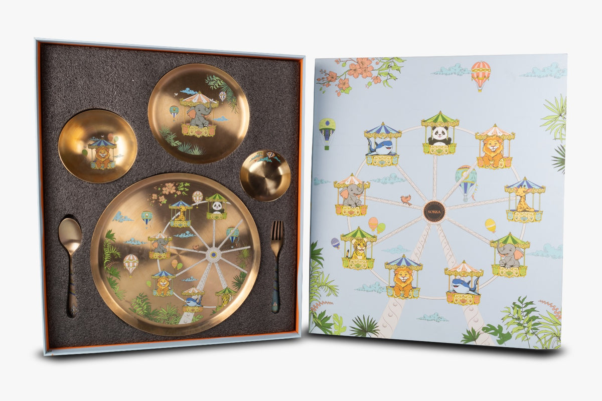 Kansa Children's Collection Set of 6 - Ferris Wheel & Elephant kids dinner set by Sokka Tableware