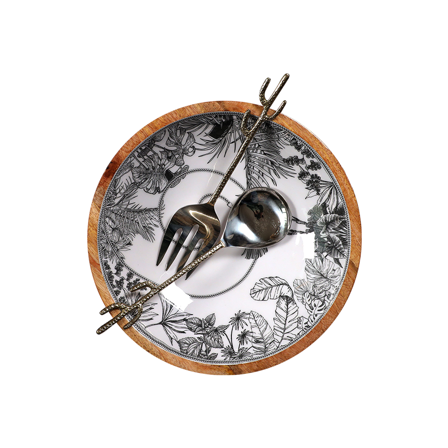 Safari Solid Wood Salad Bowl with fork