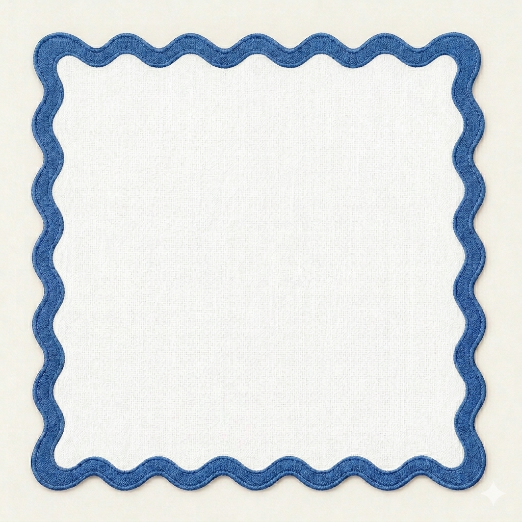 Blue and white scallop pure linen napkin - Sokka Tableware