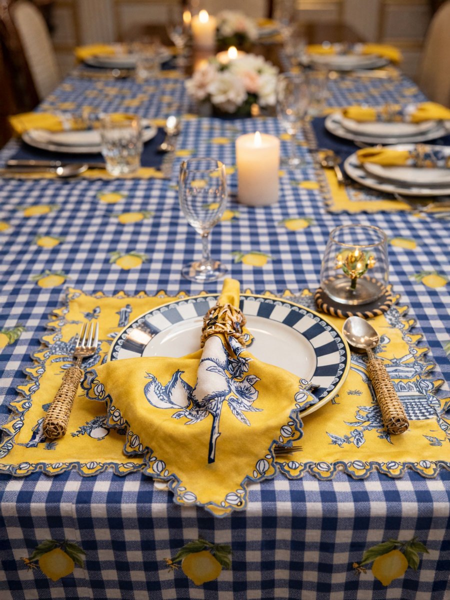 Chettinad placemat - Yellow & Teal Blue