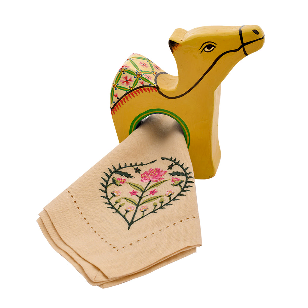 Ishaara Wooden Camel Ring Napkin Holder (Set of 4)