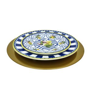 GOLDEN CHARGER PLATE AND DINNER PLATE AND SIDE PLATE ITALIAN THEME