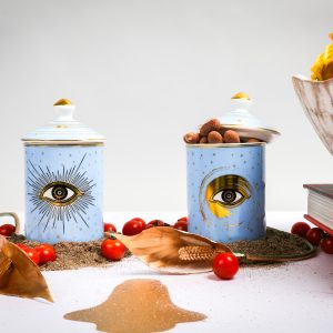 Evil-Eye Candleholder with scented candle- Set of 2 -Light Blue